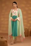 Buy_Isha Gupta Tayal_Green Kurta And Pant Crepe Embroidery Patchwork V Neck Zardozi Floral Set _at_Aza_Fashions