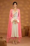 Buy_Isha Gupta Tayal_Pink Kurta And Pant Crepe Embroidery Patchwork V Neck Nandi Bagh Set _at_Aza_Fashions