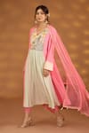 Isha Gupta Tayal_Pink Kurta And Pant Crepe Embroidery Patchwork V Neck Nandi Bagh Set _Online_at_Aza_Fashions