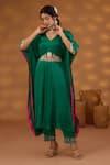 Buy_Isha Gupta Tayal_Green Kurta Chiffon Satin Plain V Neck Draped And Pant Set _at_Aza_Fashions