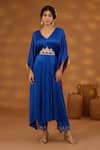 Buy_Isha Gupta Tayal_Blue Kurta Chiffon Satin Plain V Neck Draped And Pant Set _Online_at_Aza_Fashions