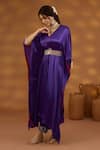 Buy_Isha Gupta Tayal_Purple Kurta Chiffon Satin Plain V Neck Draped Set With Embroidered Belt _at_Aza_Fashions