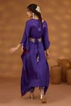 Shop_Isha Gupta Tayal_Purple Kurta Chiffon Satin Plain V Neck Draped Set With Embroidered Belt _at_Aza_Fashions