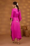 Shop_Isha Gupta Tayal_Pink Kurta Chiffon Satin Plain V Neck Draped Set With Embroidered Belt _at_Aza_Fashions