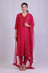 Buy_Monika Mathuria Datta_Pink Chanderi Embroidered Sequin V Neck Kurta And Pant Set _at_Aza_Fashions