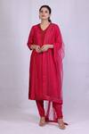 Shop_Monika Mathuria Datta_Pink Chanderi Embroidered Sequin V Neck Kurta And Pant Set _at_Aza_Fashions