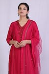 Buy_Monika Mathuria Datta_Pink Chanderi Embroidered Sequin V Neck Kurta And Pant Set _Online_at_Aza_Fashions