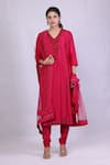 Buy_Monika Mathuria Datta_Pink Chanderi Embroidered Sequin V Neck Kurta And Pant Set 