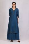 Buy_Monika Mathuria Datta_Blue Chanderi Embroidered Sequin V Neck Kurta And Palazzo Set _at_Aza_Fashions