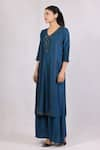 Buy_Monika Mathuria Datta_Blue Chanderi Embroidered Sequin V Neck Kurta And Palazzo Set _Online_at_Aza_Fashions