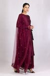 Buy_Monika Mathuria Datta_Wine Chanderi Embroidered Sequin Round Overlap Kurta And Palazzo Set _Online_at_Aza_Fashions