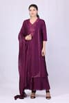 Buy_Monika Mathuria Datta_Purple Chanderi Embroidered Sequin V Neck Floral Kurta Palazzo Set _at_Aza_Fashions