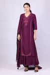 Shop_Monika Mathuria Datta_Purple Chanderi Embroidered Sequin V Neck Floral Kurta Palazzo Set _at_Aza_Fashions