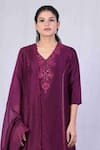 Buy_Monika Mathuria Datta_Purple Chanderi Embroidered Sequin V Neck Floral Kurta Palazzo Set _Online_at_Aza_Fashions