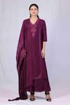 Shop_Monika Mathuria Datta_Purple Chanderi Embroidered Sequin V Neck Floral Kurta Palazzo Set _Online_at_Aza_Fashions