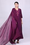 Buy_Monika Mathuria Datta_Purple Chanderi Embroidered Sequin V Neck Floral Kurta Palazzo Set 