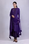 Buy_Monika Mathuria Datta_Purple Chanderi Lycra Embroidered Bead Round Anarkali Set _at_Aza_Fashions