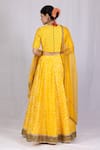 Shop_Monika Mathuria Datta_Yellow Raw Silk Printed Discharge Round Embroidered Kurta And Palazzo Set _at_Aza_Fashions