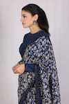 Monika Mathuria Datta_Blue Thin Chanderi Printed Discharge Round Zoya Saree With Blouse _Online_at_Aza_Fashions