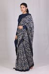 Buy_Monika Mathuria Datta_Blue Thin Chanderi Printed Discharge Round Zoya Saree With Blouse _Online_at_Aza_Fashions