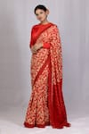 Buy_Monika Mathuria Datta_Orange Thin Chanderi Printed Discharge Zoya Embroidered Saree With Blouse _at_Aza_Fashions