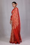 Monika Mathuria Datta_Orange Thin Chanderi Printed Discharge Zoya Embroidered Saree With Blouse _Online_at_Aza_Fashions