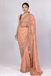 Buy_Monika Mathuria Datta_Peach Georgette Embroidered Bead Zoya Saree _at_Aza_Fashions