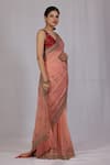 Monika Mathuria Datta_Peach Georgette Embroidered Bead Zoya Saree _Online_at_Aza_Fashions