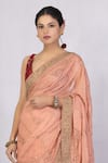 Buy_Monika Mathuria Datta_Peach Georgette Embroidered Bead Zoya Saree _Online_at_Aza_Fashions