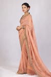 Shop_Monika Mathuria Datta_Peach Georgette Embroidered Bead Zoya Saree _Online_at_Aza_Fashions