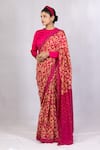 Buy_Monika Mathuria Datta_Pink Thin Chanderi Printed Discharge Choker Zoya Embroidered Saree With Blouse _at_Aza_Fashions