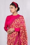 Monika Mathuria Datta_Pink Thin Chanderi Printed Discharge Choker Zoya Embroidered Saree With Blouse _Online_at_Aza_Fashions