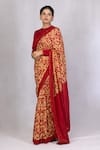 Buy_Monika Mathuria Datta_Red Thin Chanderi Printed Discharge Round Zoya Embroidered Saree With Blouse _at_Aza_Fashions