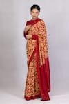 Shop_Monika Mathuria Datta_Red Thin Chanderi Printed Discharge Round Zoya Embroidered Saree With Blouse _at_Aza_Fashions