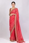 Buy_Monika Mathuria Datta_Peach Georgette Embroidered Resham Zoya Tasseled Pallu Saree _at_Aza_Fashions