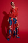 Shop_Nautanky_Red Neoprin Printed Abstract Collar Atmosphere Shirt With Pant _at_Aza_Fashions