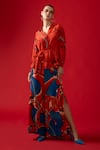 Nautanky_Red Neoprin Printed Abstract Collar Atmosphere Shirt With Pant _Online_at_Aza_Fashions