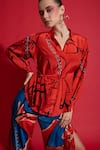 Nautanky_Red Neoprin Printed Abstract Collar Atmosphere Shirt With Pant _at_Aza_Fashions