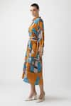 Nautanky_Yellow Neoprin Printed Abstract Collar Illusion Optical Midi Dress _Online_at_Aza_Fashions