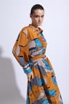 Shop_Nautanky_Yellow Neoprin Printed Abstract Collar Illusion Optical Midi Dress _Online_at_Aza_Fashions