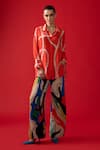 Buy_Nautanky_Red Neoprin Printed Abstract Collar Twilight Shirt With Pant _at_Aza_Fashions