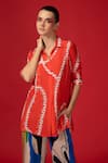 Nautanky_Red Neoprin Printed Abstract Collar Twilight Shirt With Pant _at_Aza_Fashions