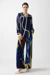 Buy_Nautanky_Blue Neoprin Printed Abstract Collar Orb Shirt With Pant _at_Aza_Fashions