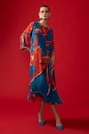 Nautanky_Red Natural Crepe Printed Abstract Close Round Nexus Midi Dress _Online_at_Aza_Fashions