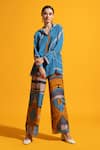 Nautanky_Blue Natural Crepe Printed Abstract Collar Dusk Shirt With Pant _at_Aza_Fashions