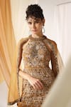 Shop_Shweta Aggarwal_Gold Crepe Embroidered Sequin Band Collar Geometric Peplum Tunic With Sharara _Online_at_Aza_Fashions