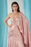 Shop_Shweta Aggarwal_Pink Italian Satin Embroidered Floral Pre-draped Concept Saree With Corset _Online_at_Aza_Fashions