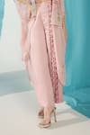 Buy_Shweta Aggarwal_Pink Self Georgette Embroidered Patchwork Cape Shawl Collar Floral Pant Set _Online_at_Aza_Fashions