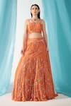 Buy_Shweta Aggarwal_Peach Georgette Embroidery Crystal V Neck Ambrosia Lehenga With Blouse _at_Aza_Fashions