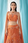 Buy_Shweta Aggarwal_Peach Georgette Embroidery Crystal V Neck Ambrosia Lehenga With Blouse _Online_at_Aza_Fashions